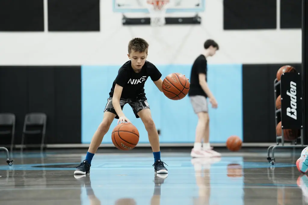 Ball-handling drill on the blue court