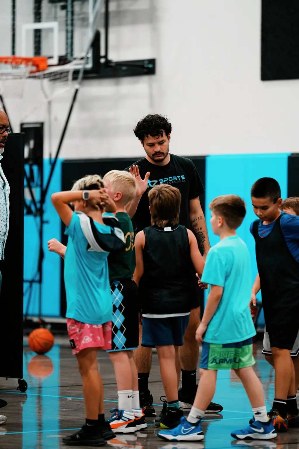 Small group listening with basketballs