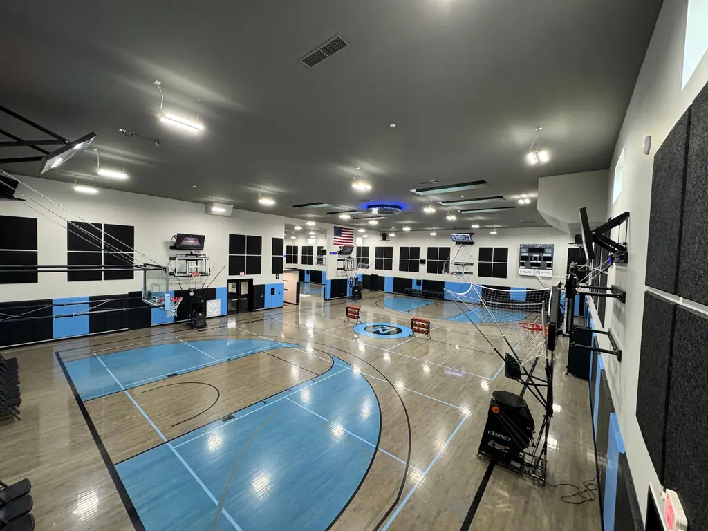 Wide court view with shooting equipment