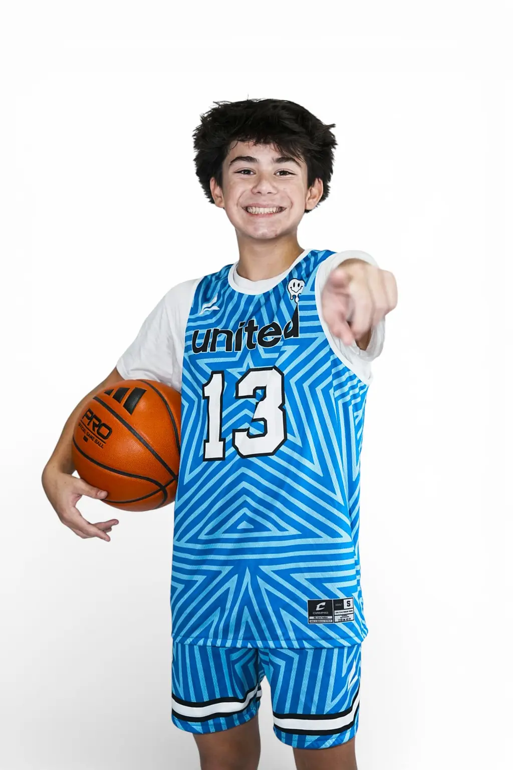 Young player smiling in blue uniform
